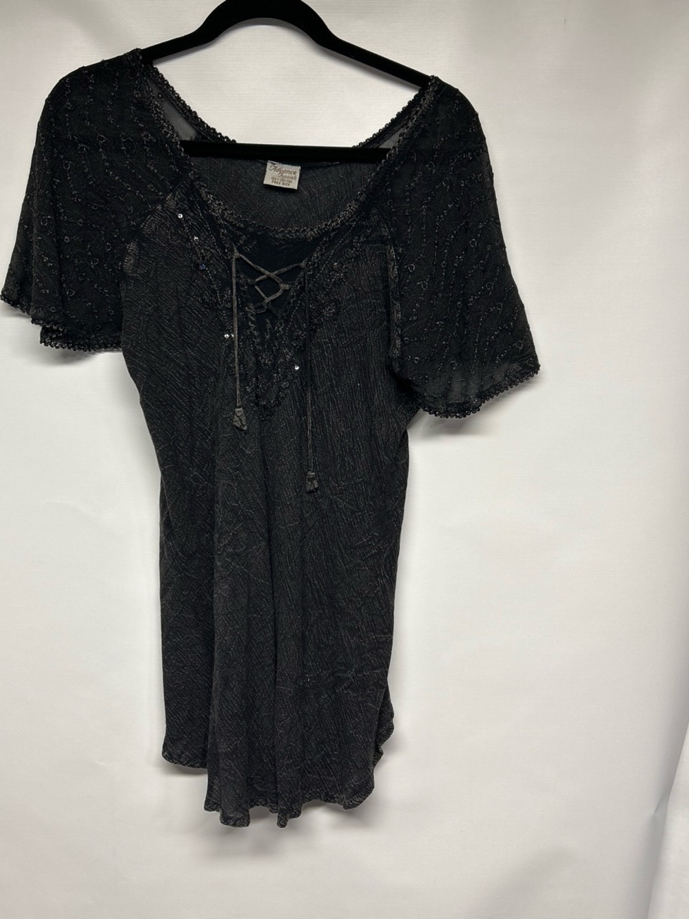 Advance Apparels Black Lace-Trim Cotton Top